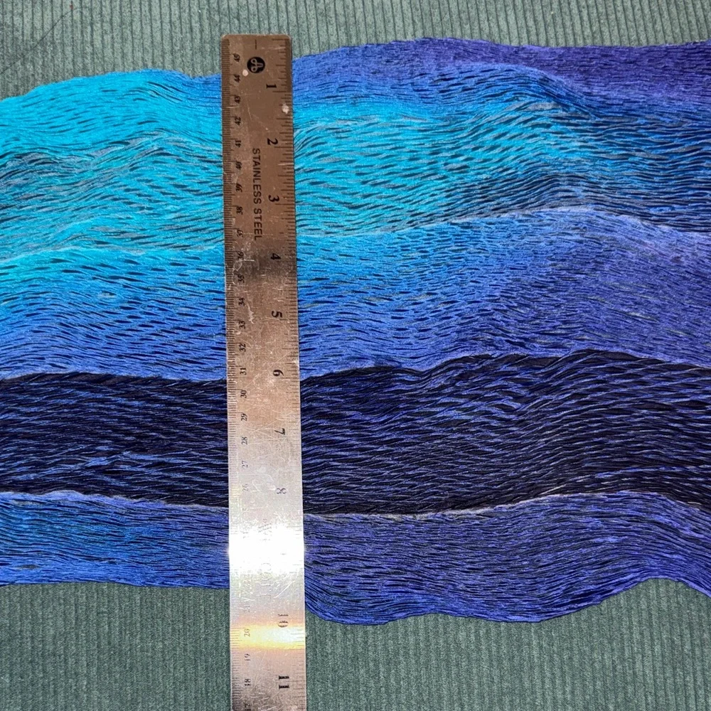 Handpainted and dyed pure silk crinkle Blue Purple multicolored Textured Scarf